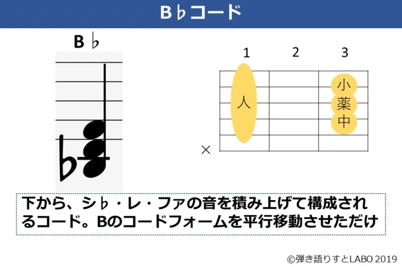 B♭の構成音とギターコードフォーム