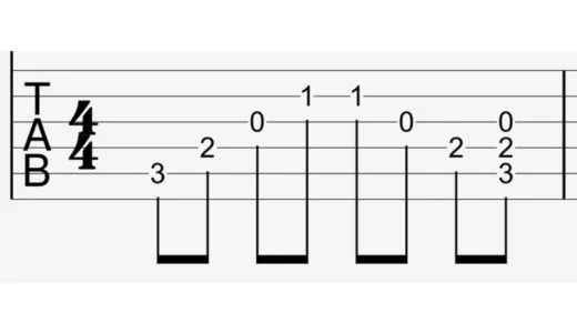 tab譜（タブ譜）の読み方を覚えよう。ギターの写真と譜面を照らし合わせて解説