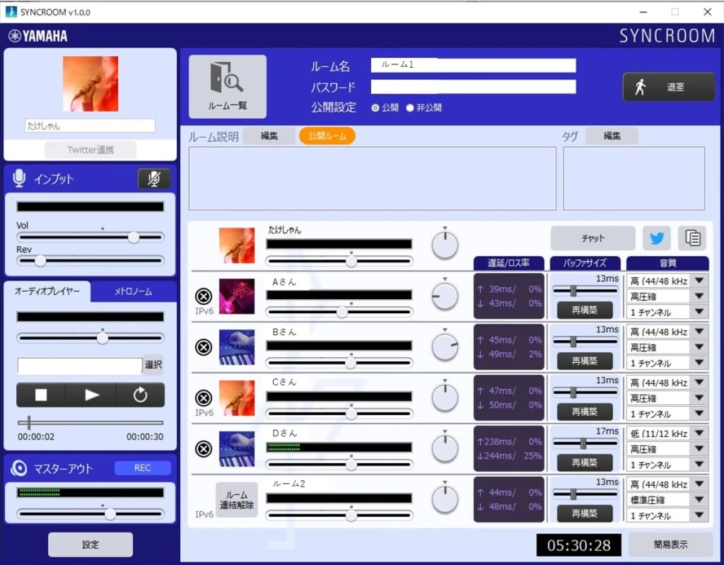 syncroomのセッション画面
