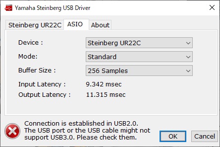 Steinberg UR12のASIOドライバ画面