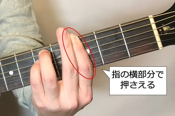 ギターでGmコードを押さえるときは人差し指の横部分で押さえることを意識する