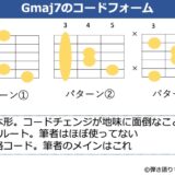 Gmaj7のギターコードフォーム 3種類