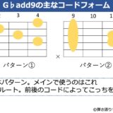 G♭add9のギターコードフォーム 2種類