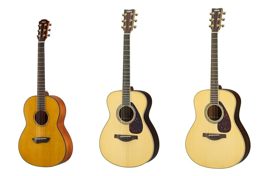 ヤマハのアコースティックギター 3本で大きさを比較