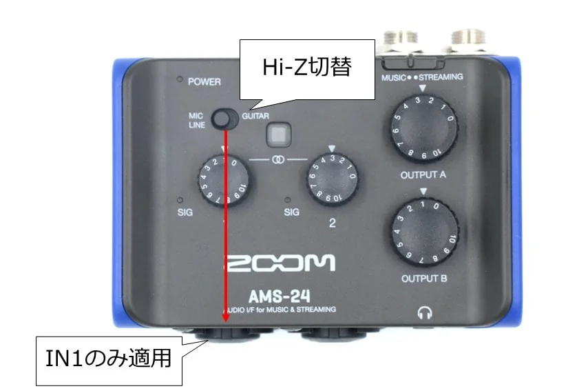 ZOOM AMS-24のHi-Z切替