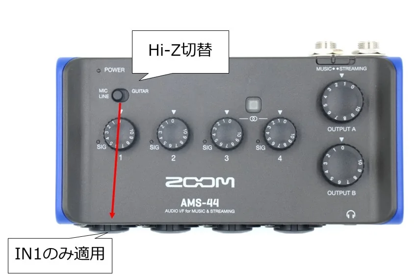 ZOOM AMS-44のHi-Z切替
