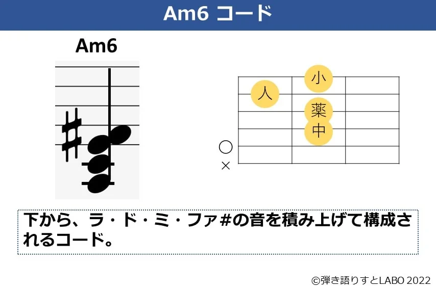 Am6のギターコードフォームと構成音
