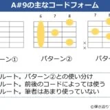 A#9のギターコードフォーム 3種類