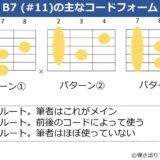 B7（#11）のギターコードフォーム 3種類