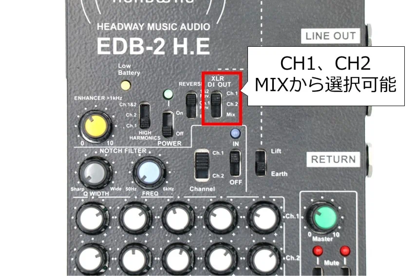 HEADWAY EDB-2 H.E XLRアウトは出力CHを選択可能