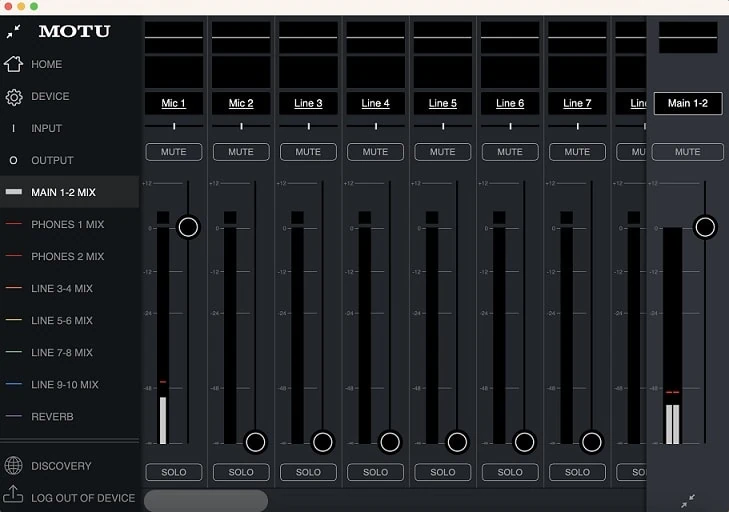 CueMix 5でMOTU 828のヘッドホンに返す音を調整する画面