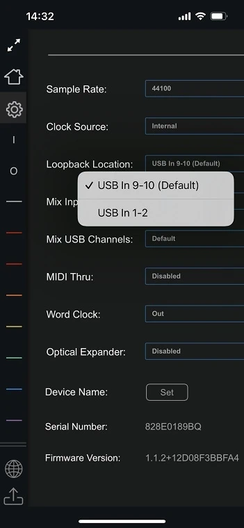 iOS版CueMix 5でMOTU 828のループバックをON/OFFする